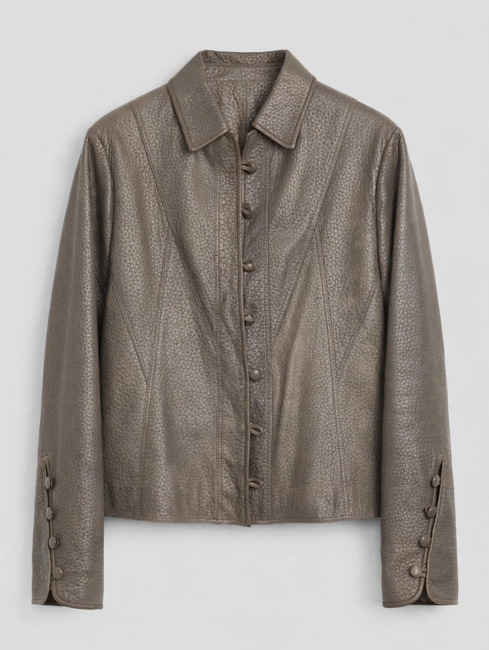 Adrienne Vittadini Genuine Leather Jacket in Taupe Gray, Size 12